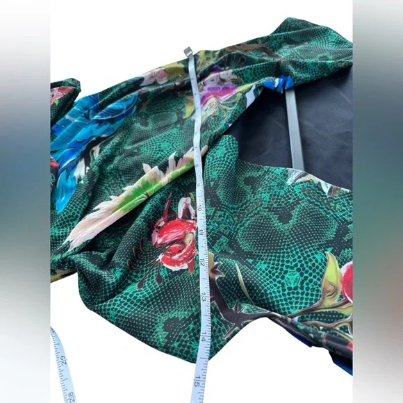 Roberto Cavalli Green Snake Print Floral Bodycon Dress IT 38 US XS 2 Stretch - Picture 13 of 13